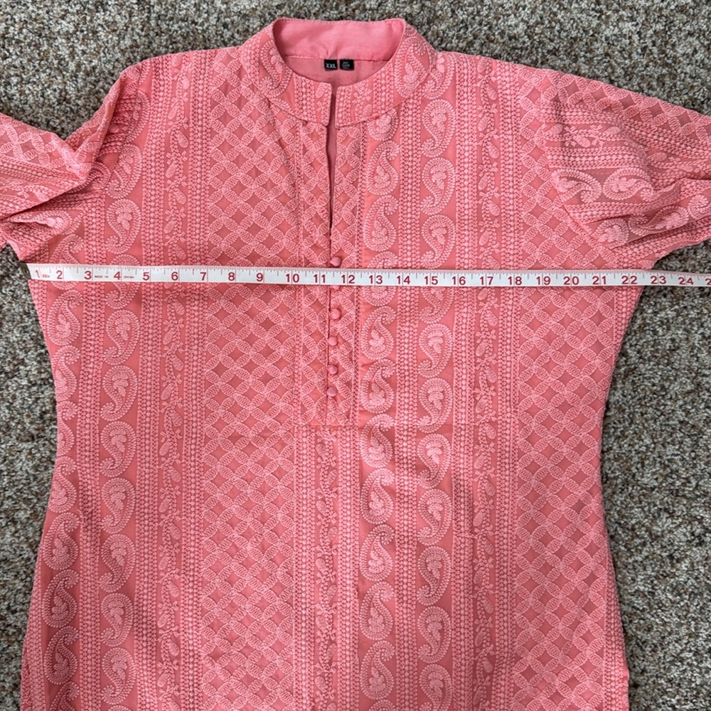 NEW Peach chikankari Long kurta Top fully Embroidered new - Picture 6 of 8